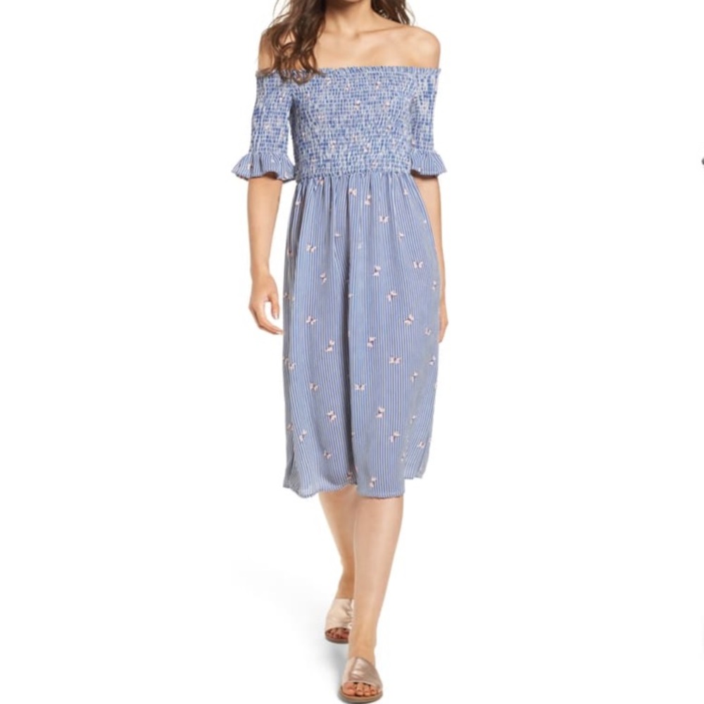 Speechless Off The Shoulder Butterfly Midi Dress